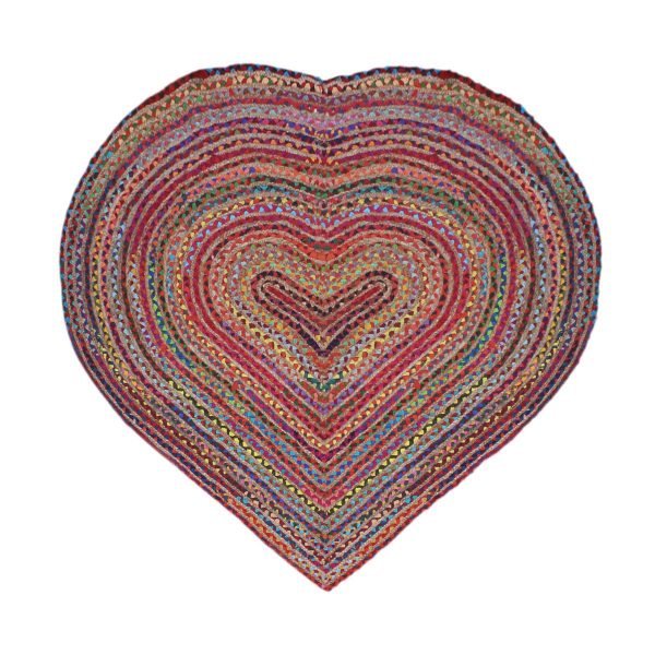 Multicolor Heart Shaped Cotton Jute Rug Perfect Gift For Her