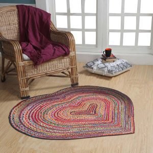 Multicolor Heart Shaped Cotton Jute Rug Perfect Gift For Her