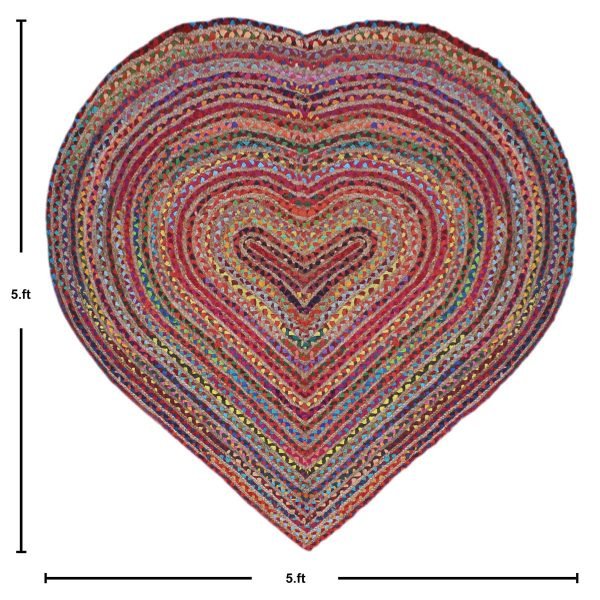 Multicolor Heart Shaped Cotton Jute Rug Perfect Gift For Her - Image 6