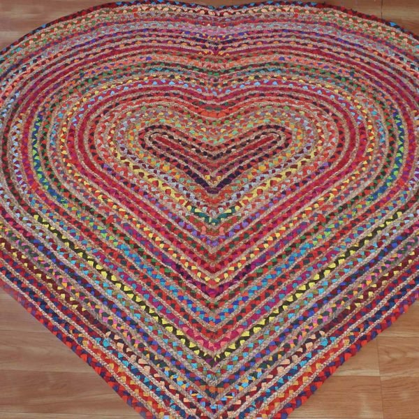 Multicolor Heart Shaped Cotton Jute Rug Perfect Gift For Her - Image 3