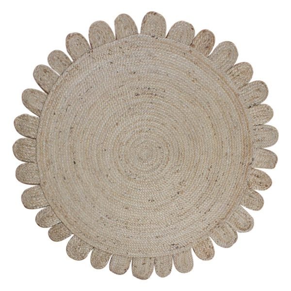 Natural Beige Hand Braided Scollped Round Area Jute Rug