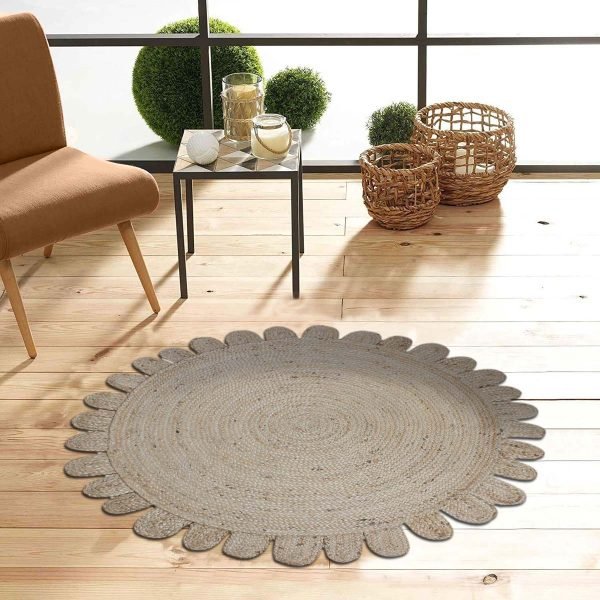 Natural Beige Hand Braided Scollped Round Area Jute Rug - Image 2