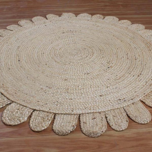 Natural Beige Hand Braided Scollped Round Area Jute Rug - Image 4