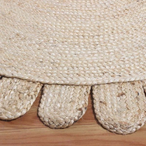 Natural Beige Hand Braided Scollped Round Area Jute Rug - Image 5