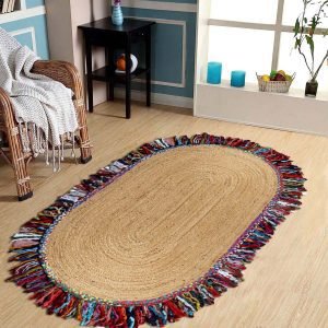 Jute And Cotton Handmade Multicolor Oval Outdoor Area Rug