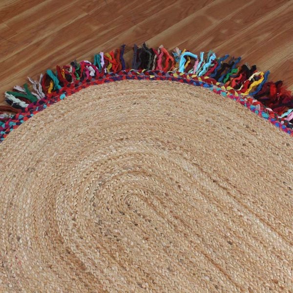 Jute And Cotton Handmade Multicolor Oval Outdoor Area Rug - Image 7