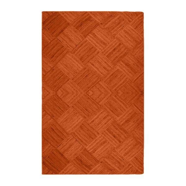 Orange Hand Braided Geometric Jute Rug