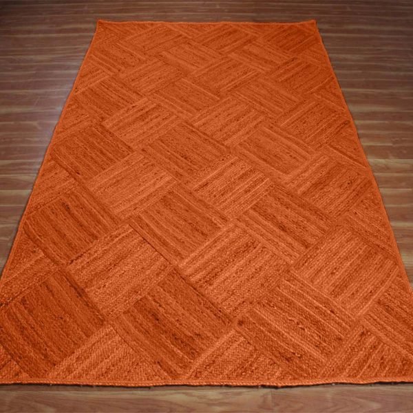 Orange Hand Braided Geometric Jute Rug - Image 3