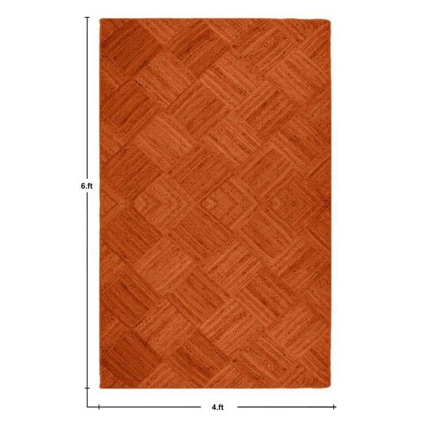 Orange Hand Braided Geometric Jute Rug - Image 6