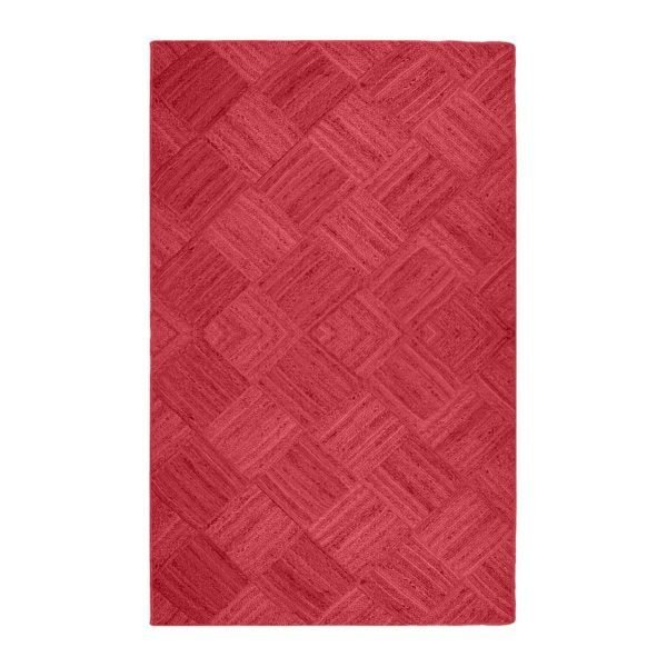 Hand Braided Red Traditional Jute Rug