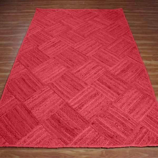 Hand Braided Red Traditional Jute Rug - Image 3