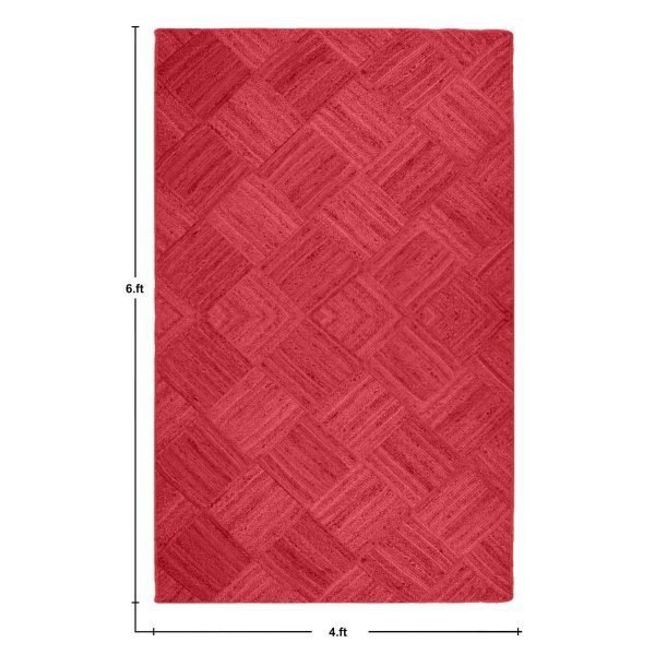 Hand Braided Red Traditional Jute Rug - Image 6