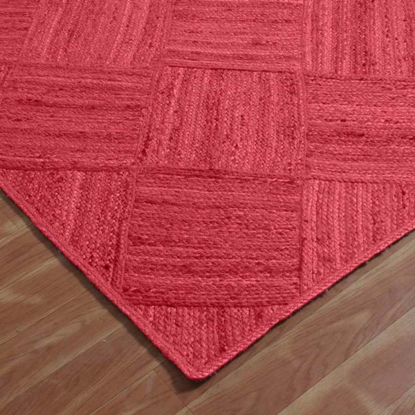 Hand Braided Red Traditional Jute Rug - Image 4