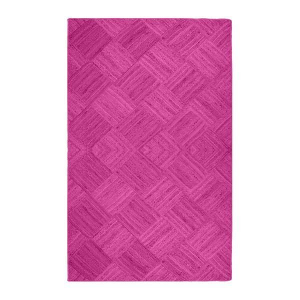 Handmade Geometric Pink Jute Dining Area Rug