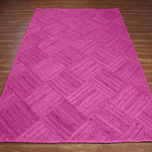 Handmade Geometric Pink Jute Dining Area Rug - Image 3