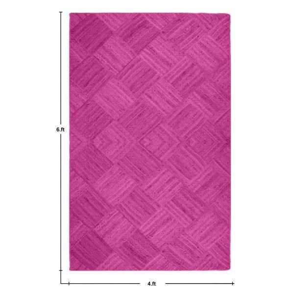 Handmade Geometric Pink Jute Dining Area Rug - Image 6