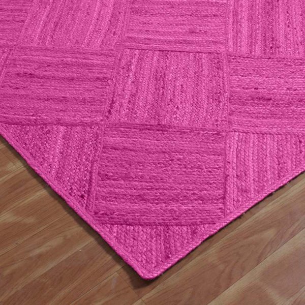 Handmade Geometric Pink Jute Dining Area Rug - Image 4