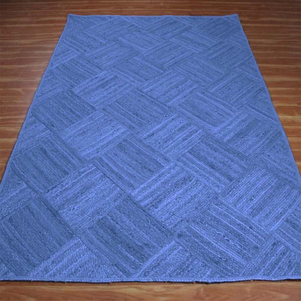 Geometric Blue Jute Handmade Large Area Rug - Image 3