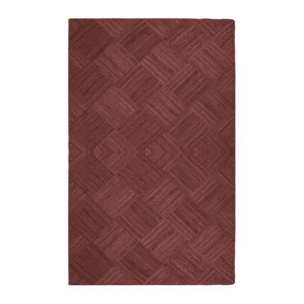 Checked Brown Area Rug Handcrafted from Natural Jute