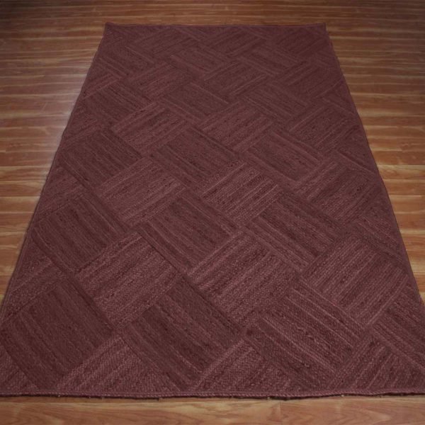 Checked Brown Area Rug Handcrafted from Natural Jute - Image 3