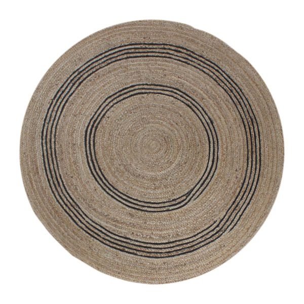 Hand Braided Beige Black Jute Round Front Door Rug