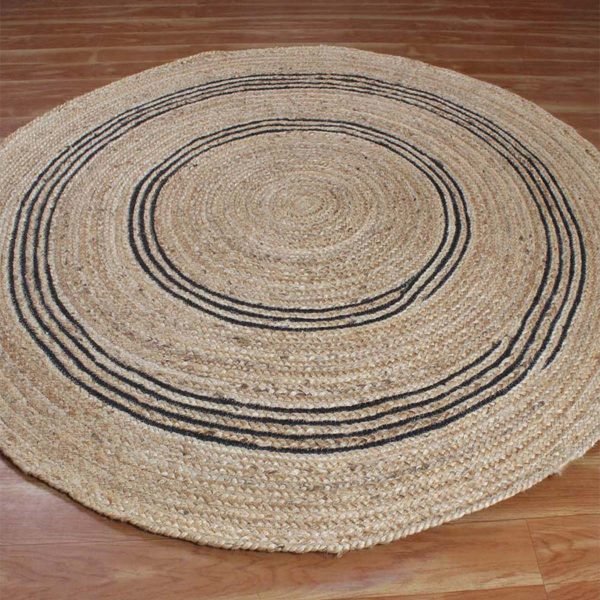 Hand Braided Beige Black Jute Round Front Door Rug - Image 3