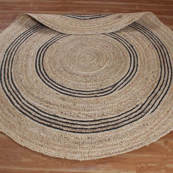 Hand Braided Beige Black Jute Round Front Door Rug - Image 4