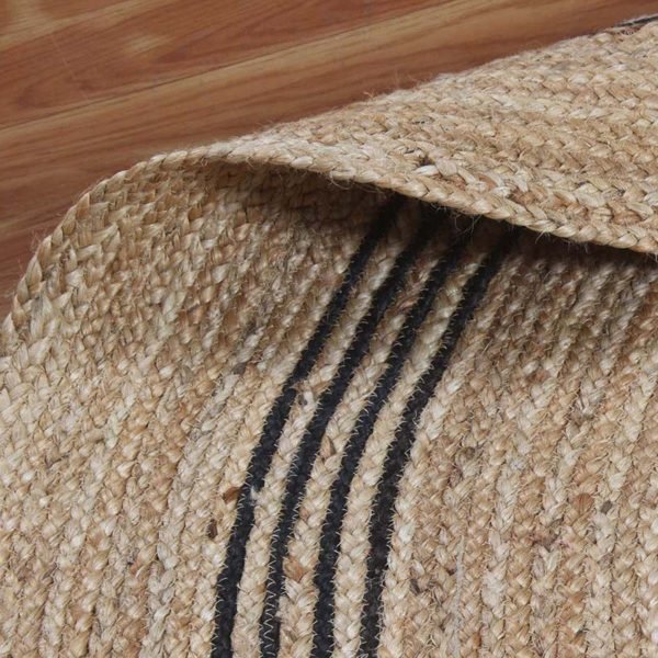 Hand Braided Beige Black Jute Round Front Door Rug - Image 5