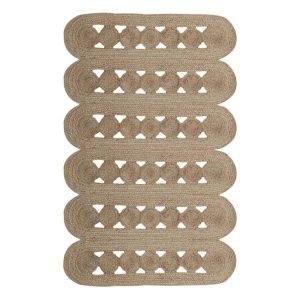 Hand Braided Beige Scalloped Large Area Rug