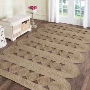 Hand Braided Beige Scalloped Large Area Rug