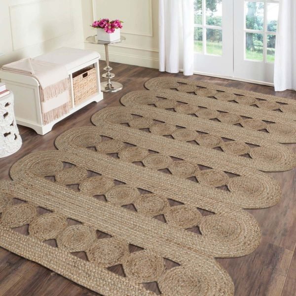 Hand Braided Beige Scalloped Large Area Rug - Image 2