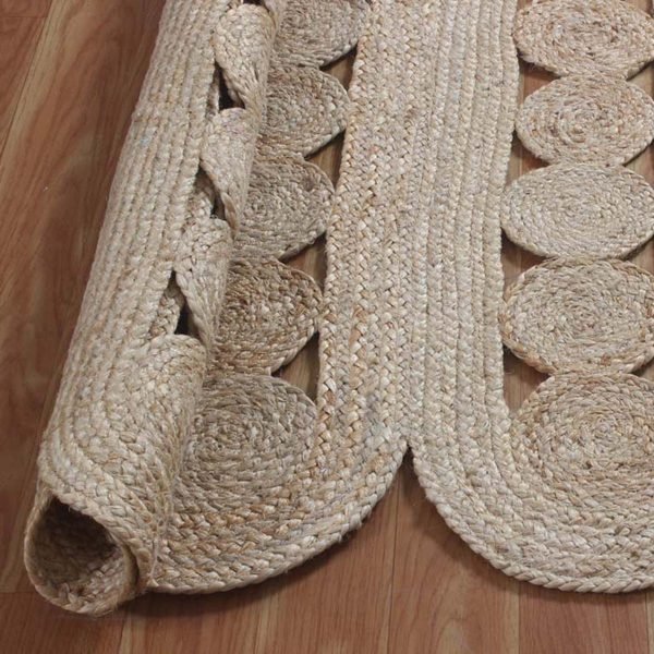 Hand Braided Beige Scalloped Large Area Rug - Image 5