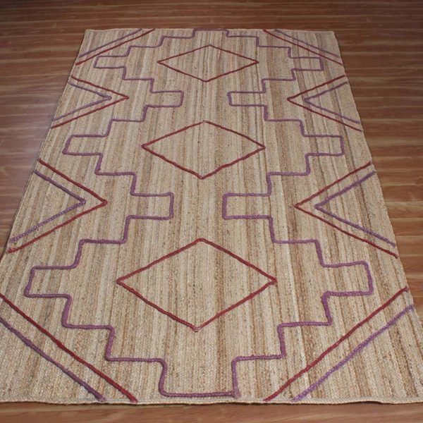 Handmade Jute Geometric Red Area Rug - Image 3
