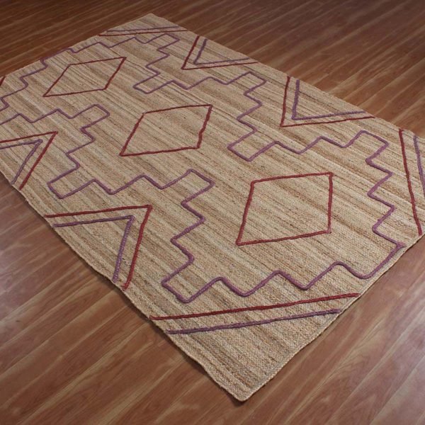 Handmade Jute Geometric Red Area Rug - Image 4