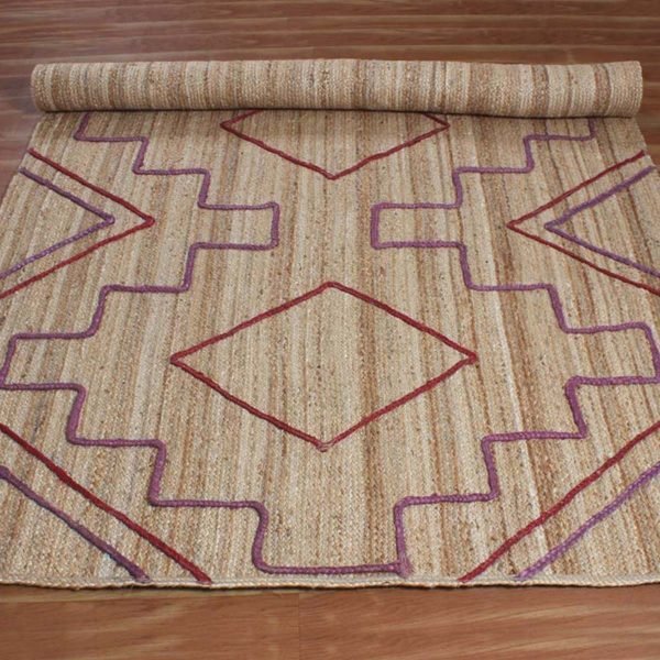 Handmade Jute Geometric Red Area Rug - Image 5