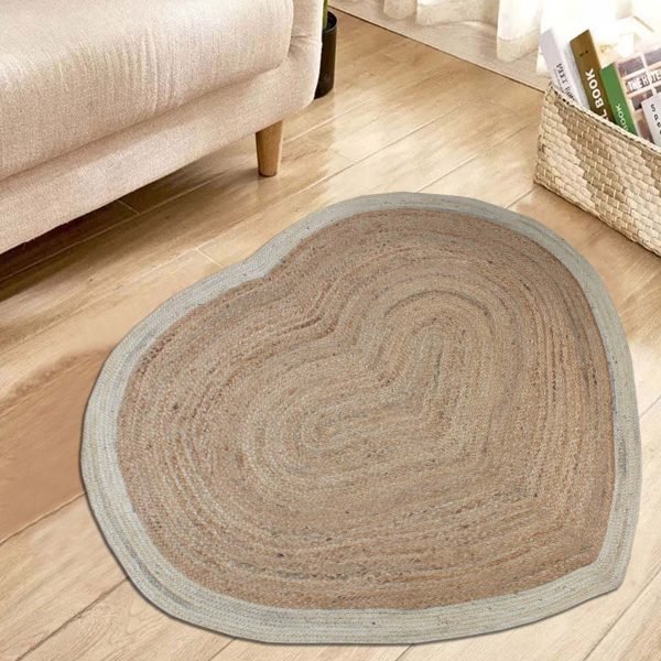 Handmade Heart Shape Beige Jute Indoor Area Rug - Image 2