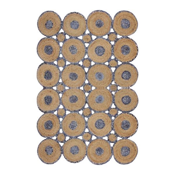 Hand Braided Cotton and Jute Scalloped Blue Beige Rug