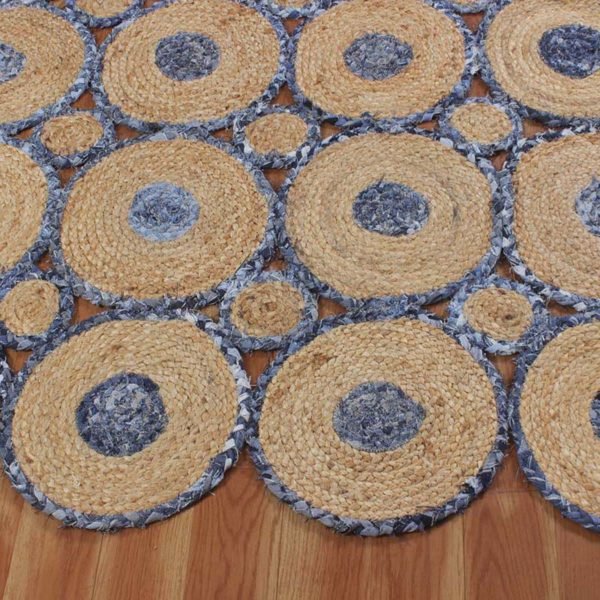 Hand Braided Cotton and Jute Scalloped Blue Beige Rug - Image 5