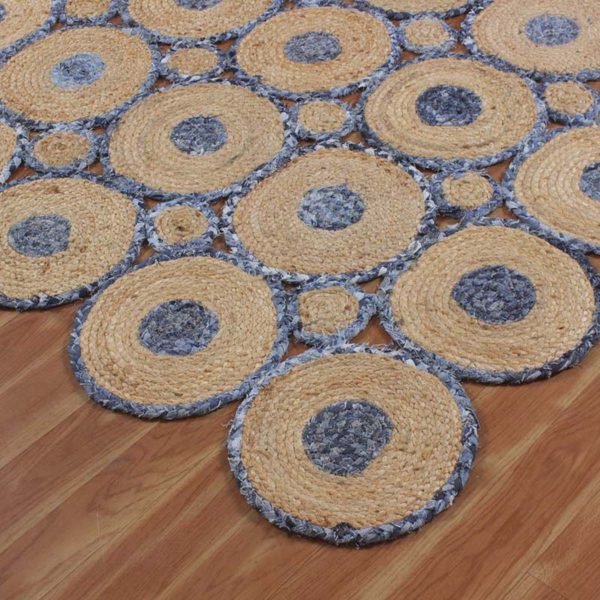 Hand Braided Cotton and Jute Scalloped Blue Beige Rug - Image 6
