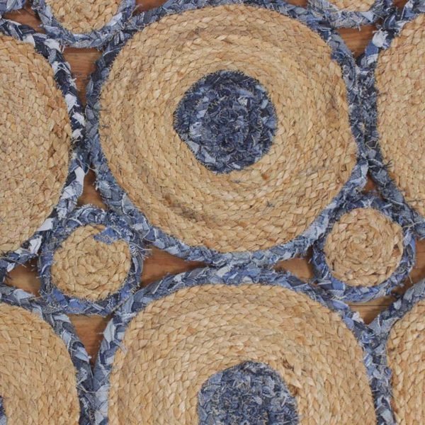 Hand Braided Cotton and Jute Scalloped Blue Beige Rug - Image 8