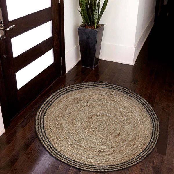 Hand Made Natural Beige Black Jute Front Door Rug - Image 2
