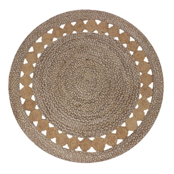 Hand Braided Natural Jute Beige Geometric Round Rug