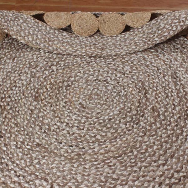 Hand Braided Natural Jute Beige Geometric Round Rug - Image 4