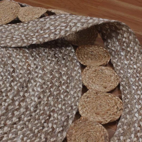 Hand Braided Natural Jute Beige Geometric Round Rug - Image 5