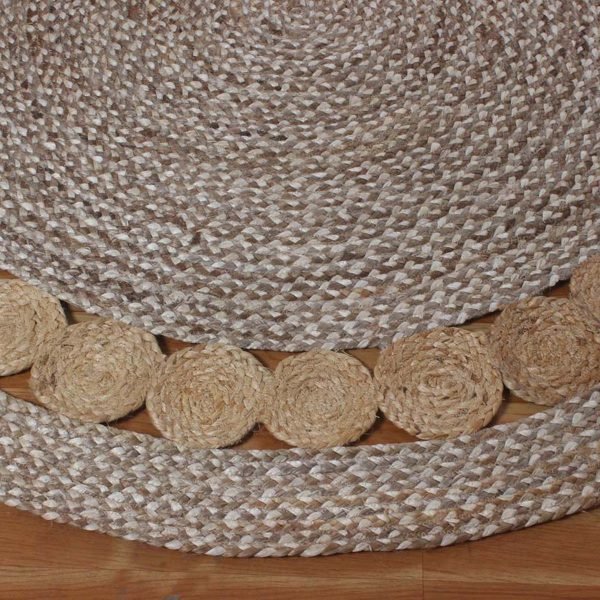 Hand Braided Natural Jute Beige Geometric Round Rug - Image 6