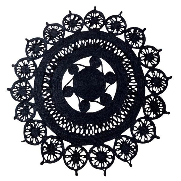 Hand Braided Black Jute Scalloped Round Area Rug