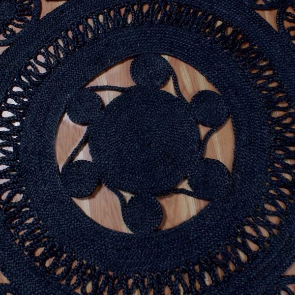 Hand Braided Black Jute Scalloped Round Area Rug - Image 6