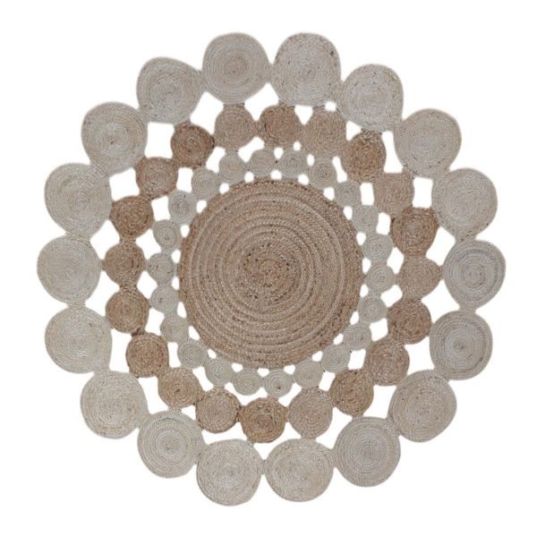 Hand Braided Scalloped Beige Round Area Jute Rug