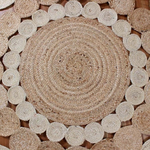 Hand Braided Scalloped Beige Round Area Jute Rug - Image 6