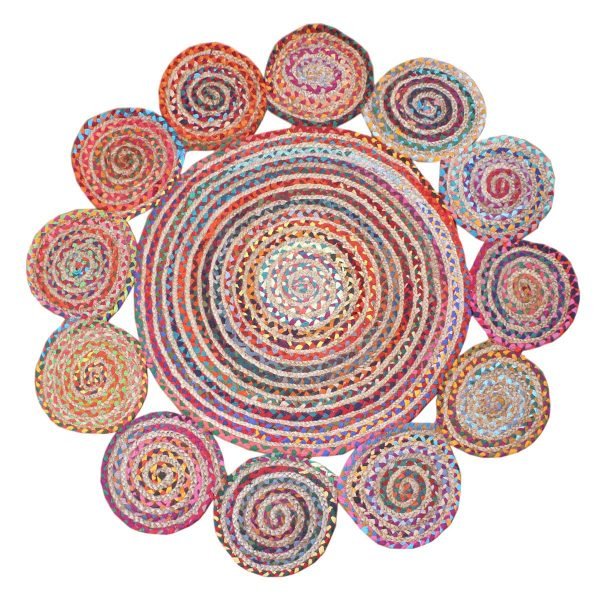 Hand Braided Cotton And Jute Multicolor Scalloped Rug